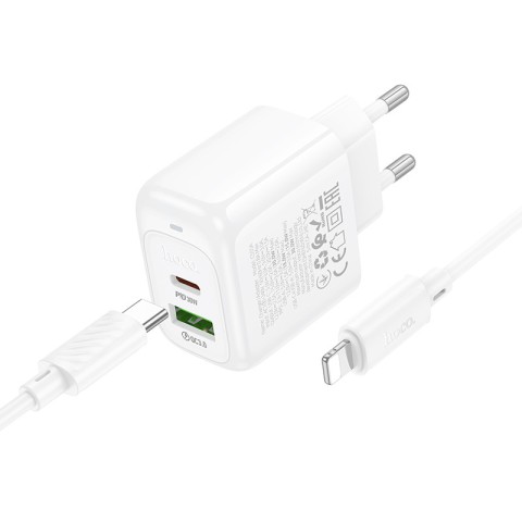 МЗП Hoco CS55A Surplus PD30W+QC3.0 (1USB-A/1C) + кабель Type-C to Lightning White
