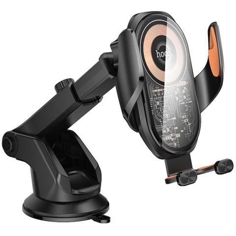 Автотримач з БЗП Hoco HW34 Blue whale 3-axis linkage wireless 15W (center console) Black