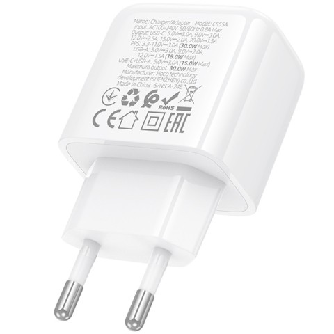 МЗП Hoco CS55A Surplus PD30W+QC3.0 (1USB-A/1C) White