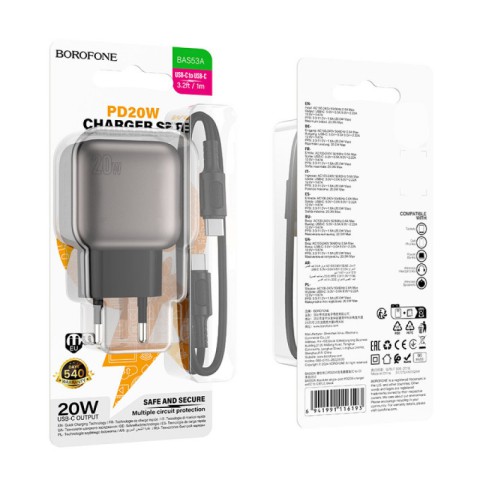 МЗП Borofone BAS53A Absolute PD20W (1USB-C) + кабель Type-C to Lightning Black