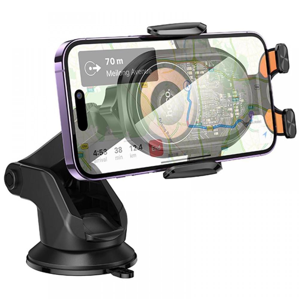 Автотримач з БЗП Hoco HW34 Blue whale 3-axis linkage wireless 15W (center console) Black