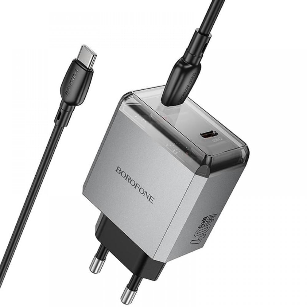 МЗП Borofone BN21 Lena PD40W+QC3.0 (2USB-C) + кабель Type-C to Type-C Metal gray
