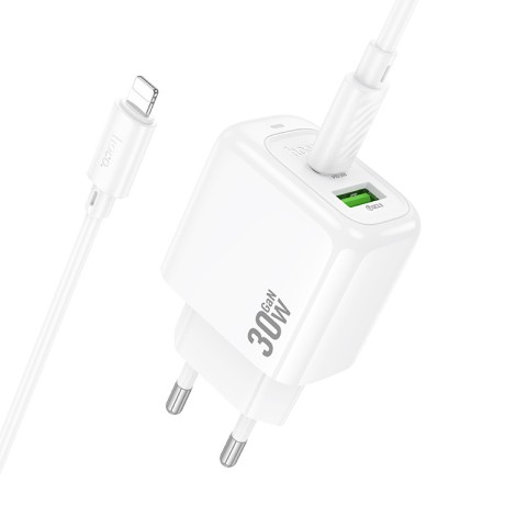 МЗП Hoco CS55A Surplus PD30W+QC3.0 (1USB-A/1C) + кабель Type-C to Lightning White
