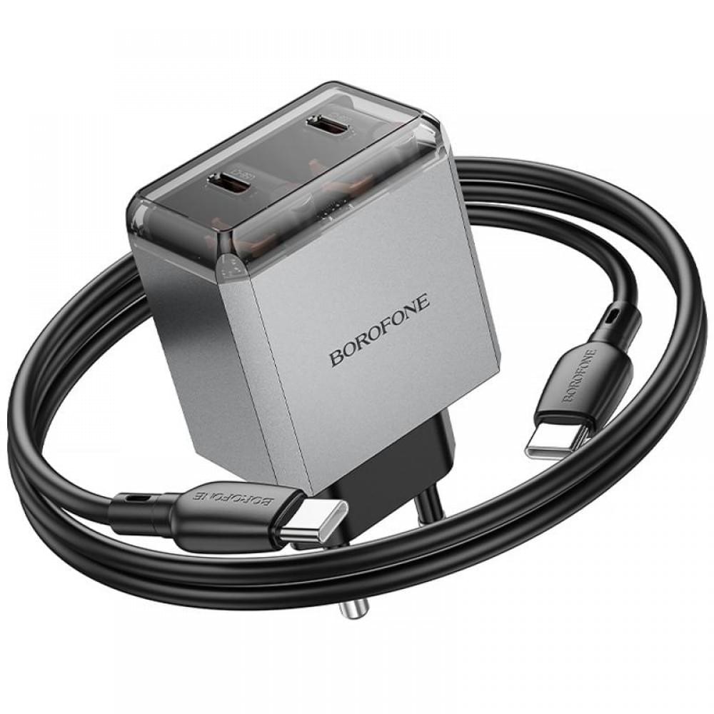 МЗП Borofone BN21 Lena PD40W+QC3.0 (2USB-C) + кабель Type-C to Type-C Metal gray