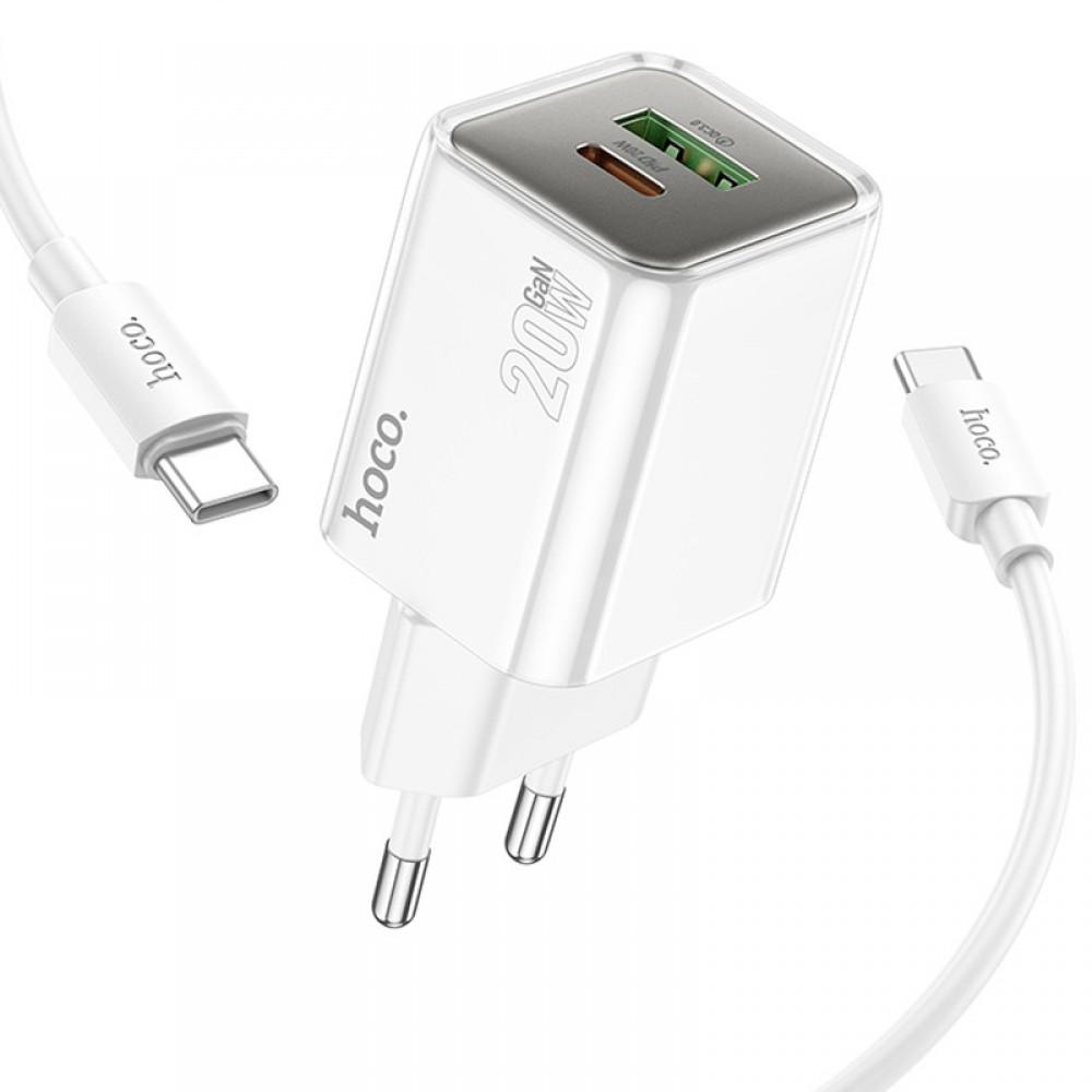 МЗП Hoco N46 Glorious PD20W+QC3.0 (1USB-A/1C) + Type-C to Type-C White