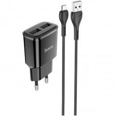 МЗП Hoco C88A Star round 2.4A (2USB-A) + кабель USB to MicroUSB Чорний