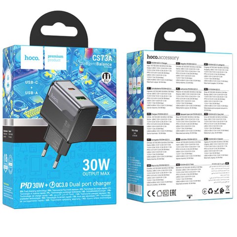 МЗП Hoco CS73A Star Speed PD30W+QC3.0 (1USB-A/1C) Midnight Black