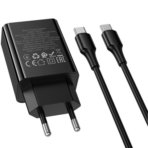 МЗП Hoco CS94A Leader PD20W+QC3.0 (1USB-A/1C) + кабель Type-C to Type-C Black