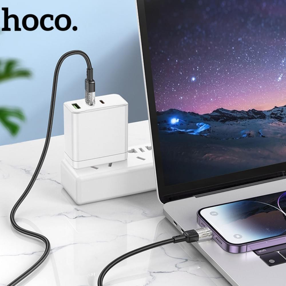 Дата кабель Hoco U129 Spirit Transparent Type-C to Lightning 27W (1.2m) Black