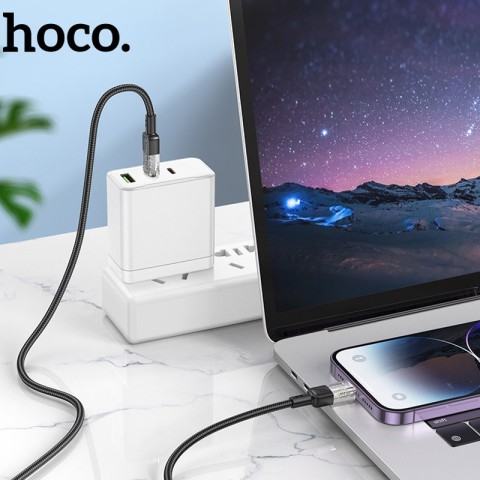 Дата кабель Hoco U129 Spirit Transparent Type-C to Lightning 27W (1.2m) Black