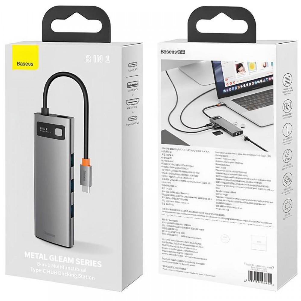 Перехідник HUB Baseus Metal Gleam Series (Type-C to HDMI4K@60Hz+3xUSB3.0+PD+RJ45) (CAHUB-CW) Station Gray