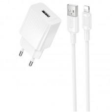 МЗП Borofone BAS71A Source 10.5W (1USB-A) + кабель USB to Lightning White