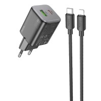 МЗП Hoco N41 Almighty PD20W+QC3.0 (1USB-A/1C) + кабель Type-C to Lightning Black