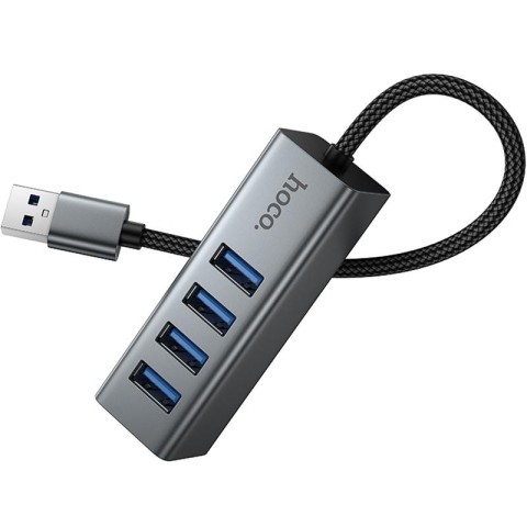 Перехідник HUB Hoco HB1B 4in1 (USB to 4xUSB 3.0) (1m) Metal gray