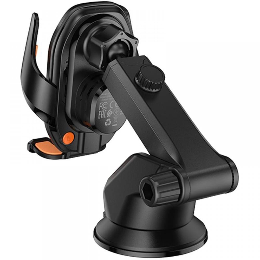 Автотримач з БЗП Hoco HW34 Blue whale 3-axis linkage wireless 15W (center console) Black