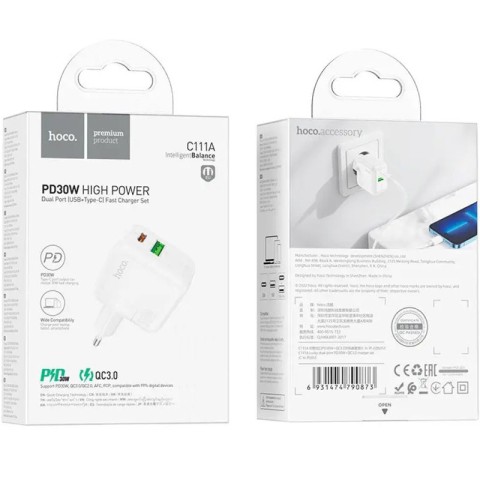 МЗП Hoco C111A PD 30W+QC3.0 (1USB-A/1C) White