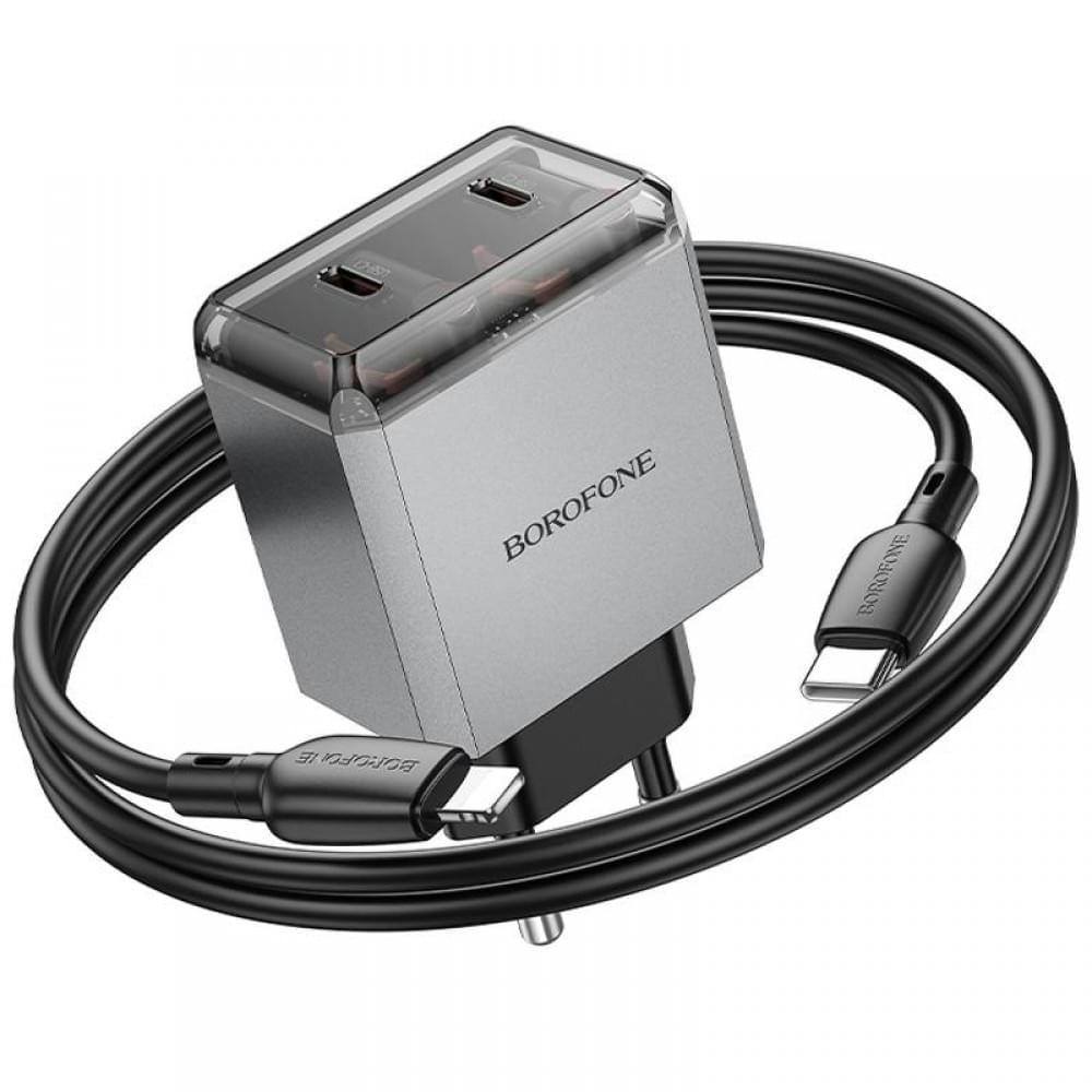 МЗП Borofone BN21 Lena PD40W+QC3.0 (2USB-C) + кабель Type-C to Lightning Metal gray