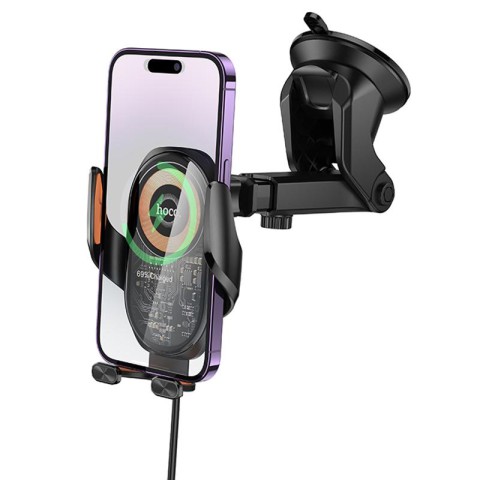 Автотримач з БЗП Hoco HW34 Blue whale 3-axis linkage wireless 15W (center console) Black