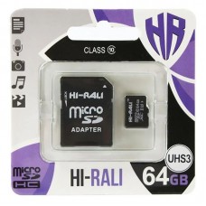 Карта пам'яті Hi-Rali microSDXC (UHS-3) 64 GB Card Class 10 з адаптером Чорний