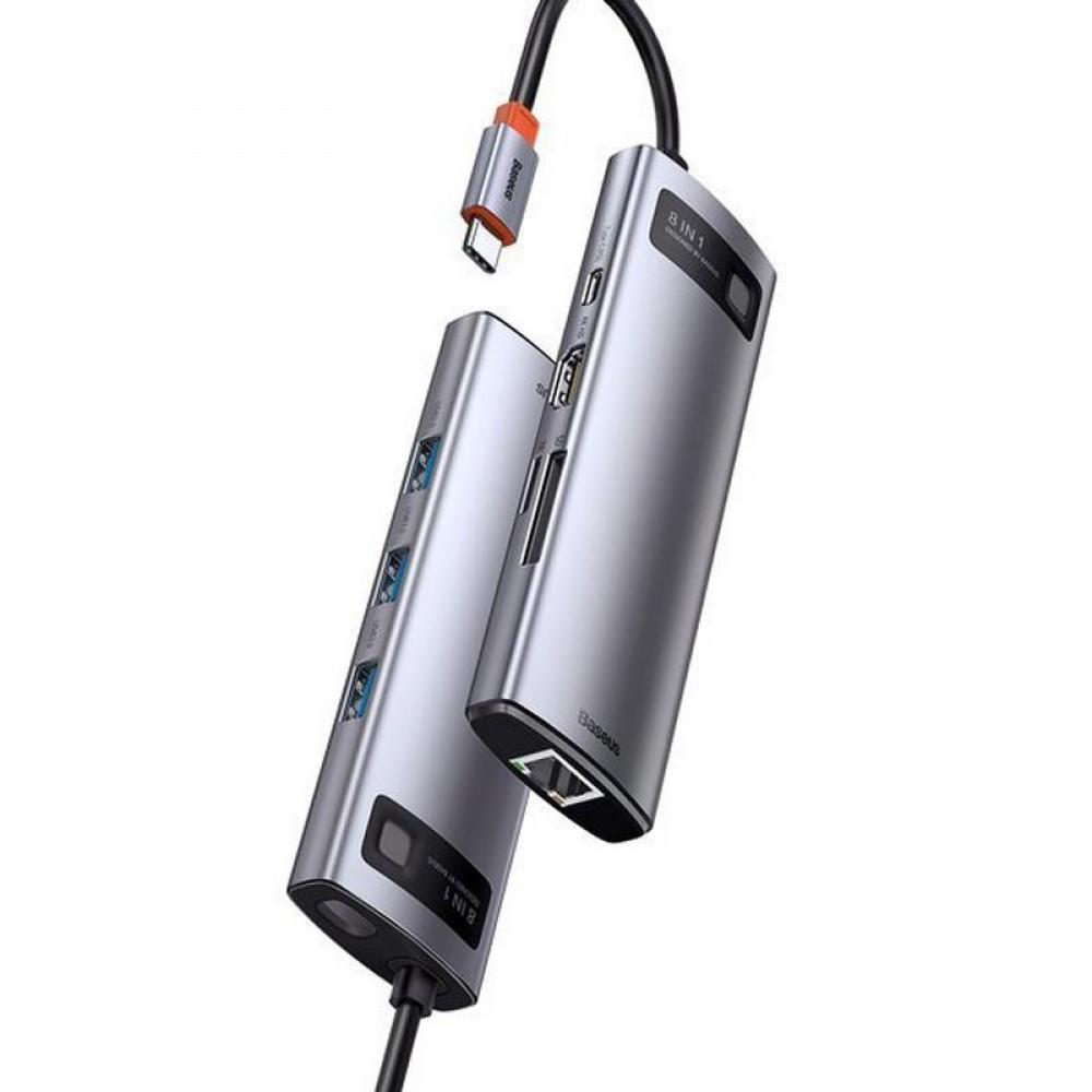 Перехідник HUB Baseus Metal Gleam Series (Type-C to HDMI4K@60Hz+3xUSB3.0+PD+RJ45) (CAHUB-CW) Station Gray