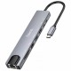 Перехідник HUB Hoco DUP09 (Type-C to HDMI+USB 3.0+USB 2.0+2xType-C+SD/TF) Silver
