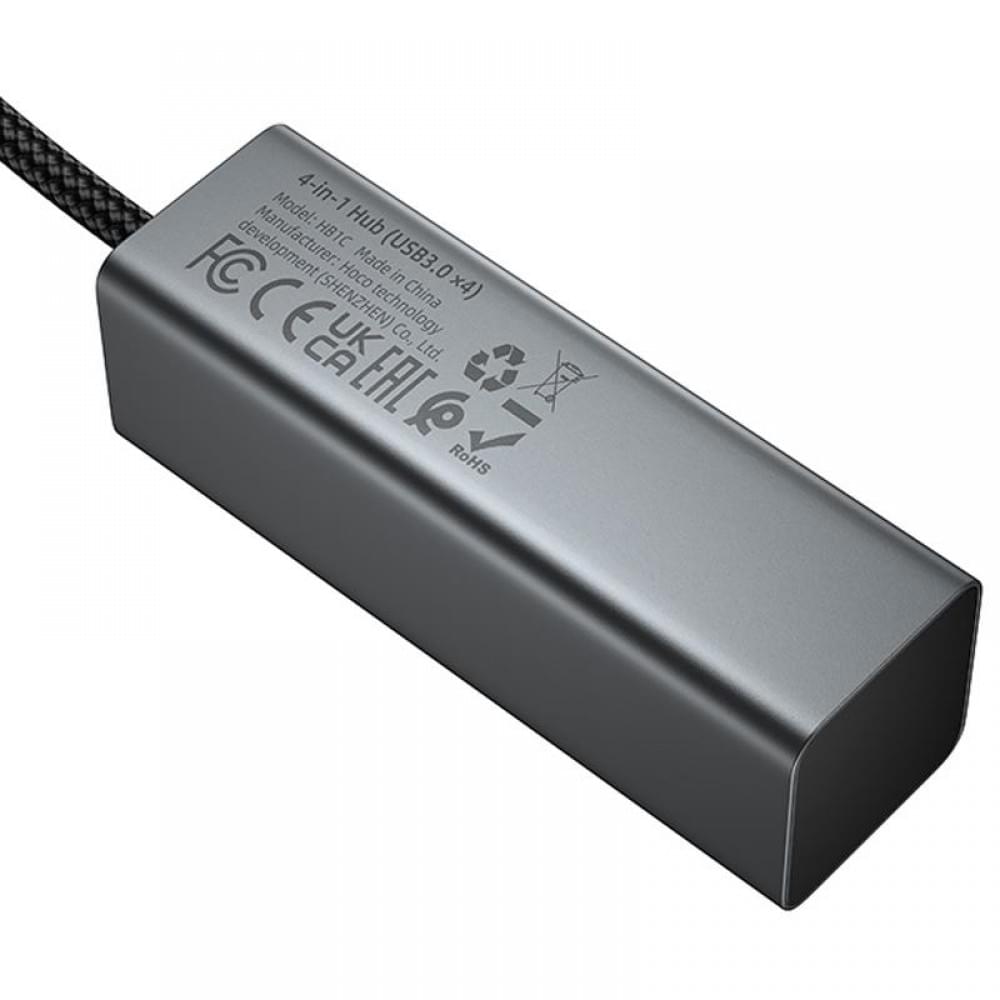 Перехідник HUB Hoco HB1C 4in1 (Type-C to 4xUSB 3.0) (1m) Metal gray