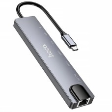 Перехідник HUB Hoco DUP09 (Type-C to HDMI+USB 3.0+USB 2.0+2xType-C+SD/TF) Silver