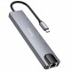Перехідник HUB Hoco DUP09 (Type-C to HDMI+USB 3.0+USB 2.0+2xType-C+SD/TF) Silver