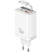 МЗП Usams US-CC296 GaN With Retractable Type-C Cable Xiang Ser. 30W (1USB-A/1C) White
