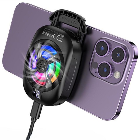 Охолоджуючий кулер для мобільного телефону Hoco GM76 Blue diamond Black