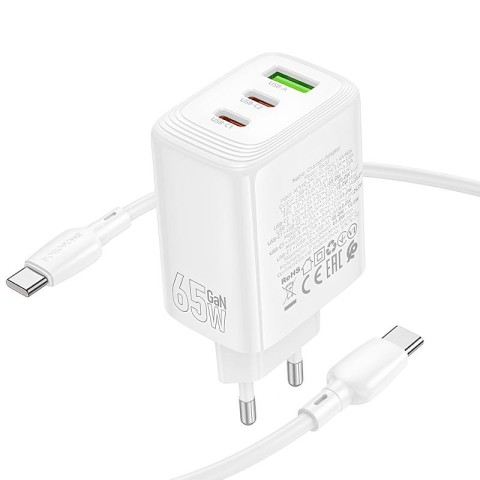 МЗП Borofone BN32 Cargador PD65W (1USB-A/2C) + кабель Type-C to Type-C White