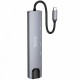 Перехідник HUB Hoco DUP09 (Type-C to HDMI+USB 3.0+USB 2.0+2xType-C+SD/TF) Silver