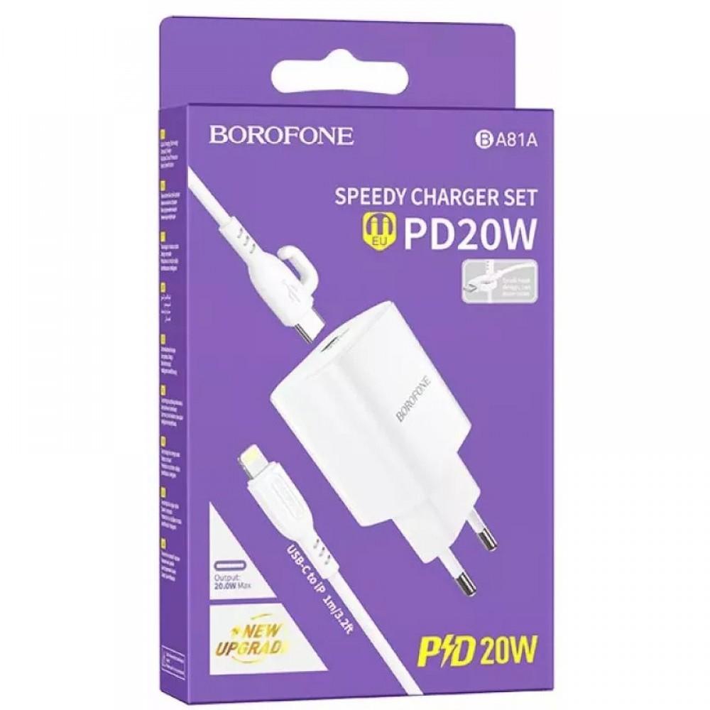 МЗП Borofone BA81A PD20W (1USB-C) + кабель Type-C to Lightning White