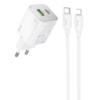 МЗП Hoco N41 Almighty PD20W+QC3.0 (1USB-A/1C) + кабель Type-C to Lightning White