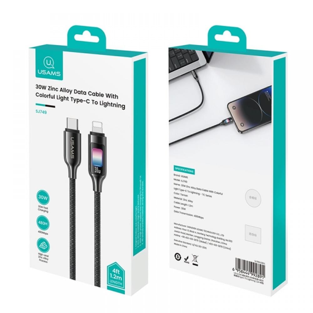 Дата кабель Usams US-SJ749 With Colorful Light TC Ser. Type-C to Lightning 30W (1.2m)