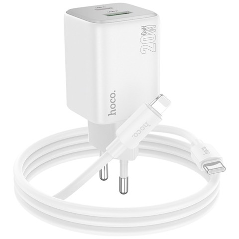 МЗП Hoco N41 Almighty PD20W+QC3.0 (1USB-A/1C) + кабель Type-C to Lightning White