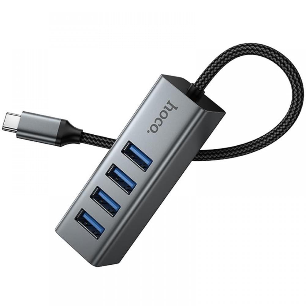 Перехідник HUB Hoco HB1C 4in1 (Type-C to 4xUSB 3.0) (1m) Metal gray