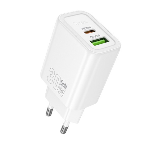МЗП Hoco N63 Gentle PD30W+QC3.0 (1USB-A/1C) + кабель Type-C to Lightning White