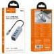 Перехідник HUB Hoco HB1C 4in1 (Type-C to 4xUSB 3.0) (1m) Metal gray