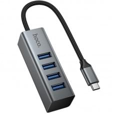 Перехідник HUB Hoco HB1C 4in1 (Type-C to 4xUSB 3.0) (1m) Metal gray Перехідник HUB Hoco HB1C 4in1 (Type-C to 4xUSB 3.0) (1m) Metal gray