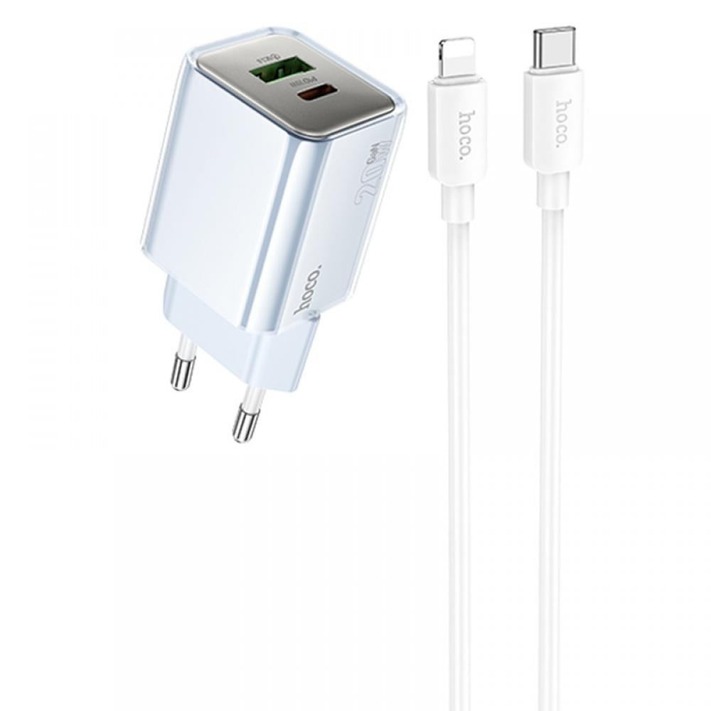 МЗП Hoco N46 Glorious PD20W+QC3.0 (1USB-A/1C) + кабель Type-C to Lightning Blue
