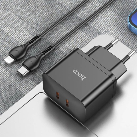 МЗП Hoco N29 PD35W (2USB-C) + кабель Type-C to Lightning Black