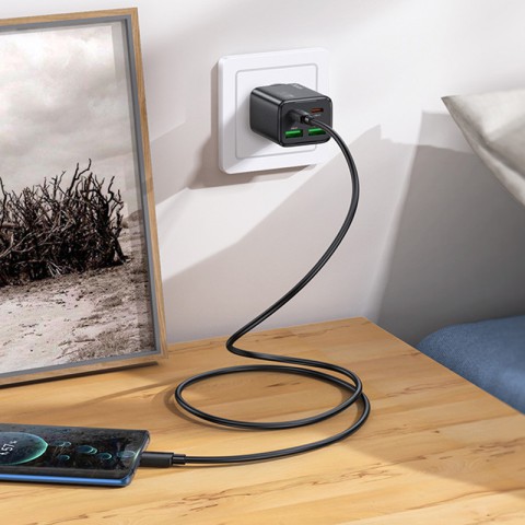 МЗП Hoco N56 Fundador PD30W four-port (2USB-A/2C) + кабель Type-C to Type-C Black