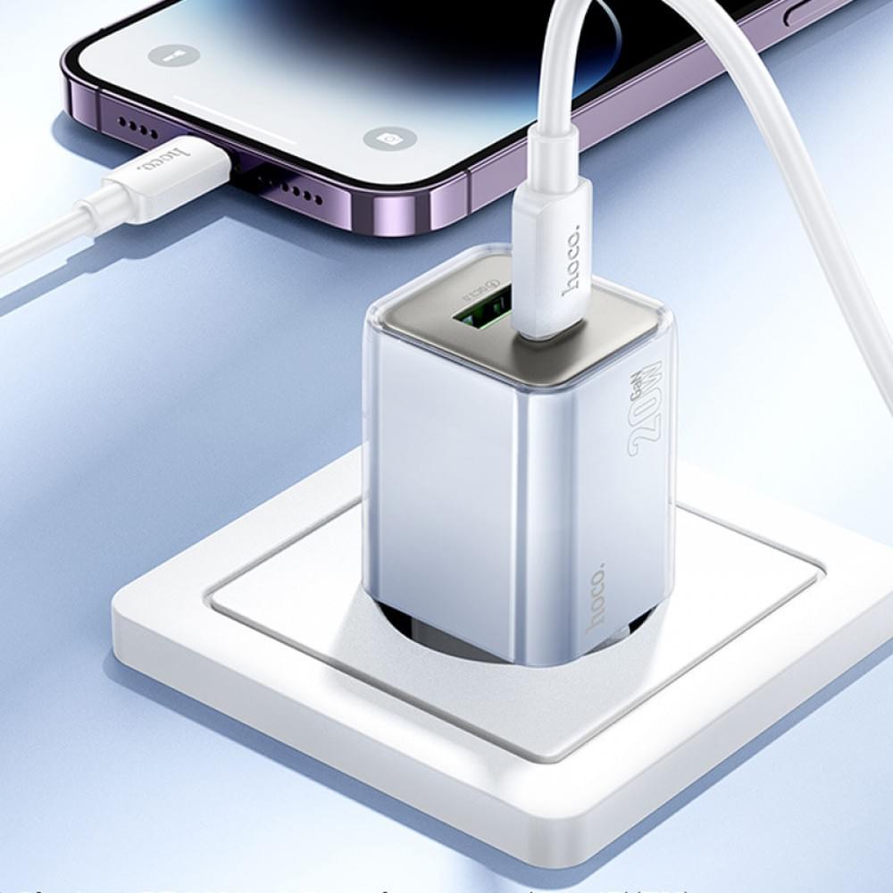 МЗП Hoco N46 Glorious PD20W+QC3.0 (1USB-A/1C) + кабель Type-C to Lightning Blue