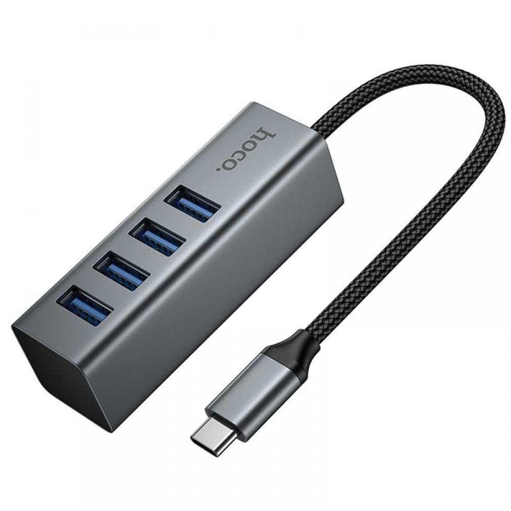 Перехідник HUB Hoco HB1C 4in1 (Type-C to 4xUSB 3.0) (1m) Metal gray