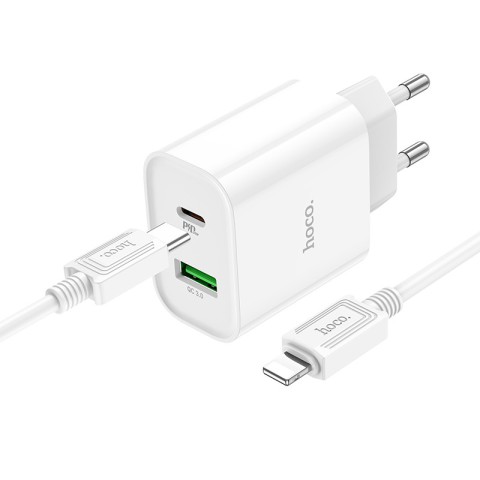 МЗП Hoco C80A Plus Rapido PD20W+QC3.0 (1USB-A/1C) + кабель Type-C to Lightning White