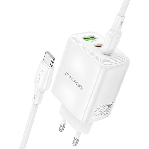 МЗП Borofone BN32 Cargador PD65W (1USB-A/2C) + кабель Type-C to Type-C White
