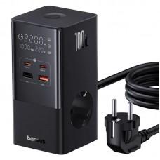 МЗП Baseus PowerCombo Tower PowerStrip 100W (2USB-A/2C/2Socket) (1.5m) (E00023609113-00) Cluster Black