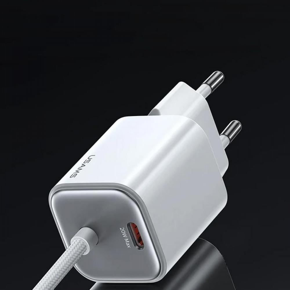 МЗП Usams US-CC261 GaN JC Ser. 20W (2USB-C) + кабель Type-C to Type-C White