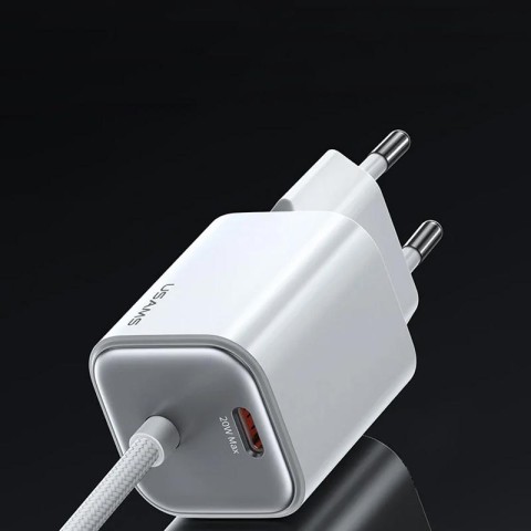 МЗП Usams US-CC261 GaN JC Ser. 20W (2USB-C) + кабель Type-C to Type-C White